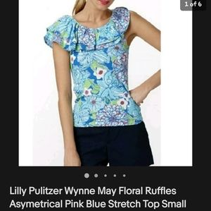Lilly Pulitzer Wynne May Floral Ruffle asymmetrical Top XS